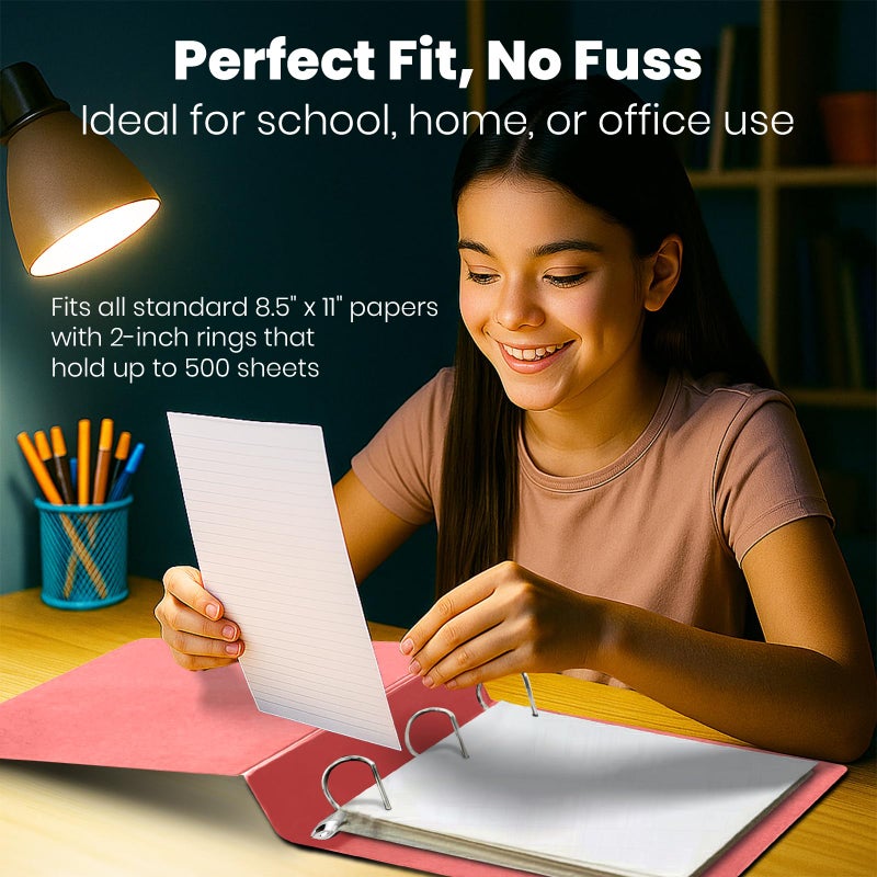 Yoobi 3 Ring Binders - 2 Inch Binder with Round D Rings and 2 Pockets, Durable, PVC-Free Organizer with 500 Sheets Capacity, 4- Pack Colored Binders with Plastic Cover for Office Supplies - Image 4